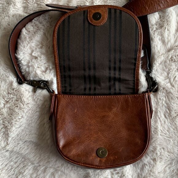 Frye Melissa Whipstitch Mini Saddle Distressed Leather Brown Crossbody Brown - Picture 5 of 14